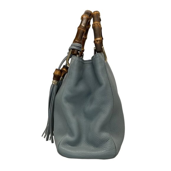 Auth GUCCI Bamboo Shopper 336032 Light Blue Brown Leather Bamboo - Tote Bag - Picture 4 of 16